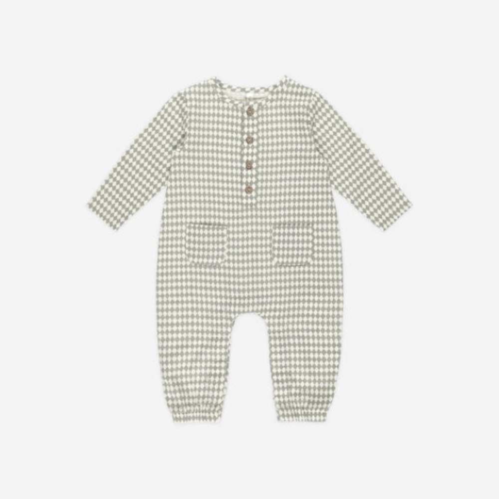 Rylee + Cru Houndstooth Knit One-Piece Footie in Sage and Cream